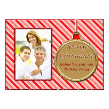 Candy Cane Red Christmas Ornament Photo Card