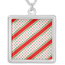 Candy cane stripes with red green snowflakes pendant