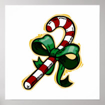 Candy Cane with Bow Poster