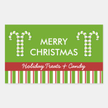 Candy Canes green Candy Gift Jar Label Rectangle Sticker