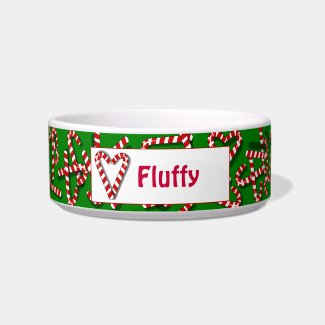 3D Candy Canes Green Personalized Pet Bowl