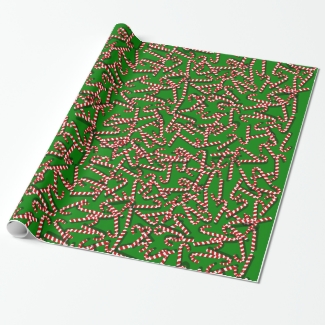 Candy Canes on Green Christmas Wrapping Paper