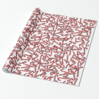 Candy Canes on White Christmas Wrapping Paper