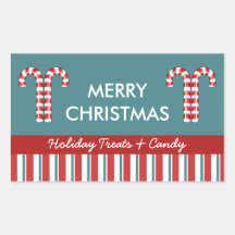 Candy Canes red Candy Gift Jar Label Rectangular Stickers