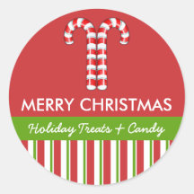 Candy Canes red green Candy Gift Jar Round Label Sticker