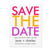 Candy Colors Pink, Orange & Purple Save the Date postcards by CSWedding Candy Colors Pink, Orange & Purple Save the Date postcards