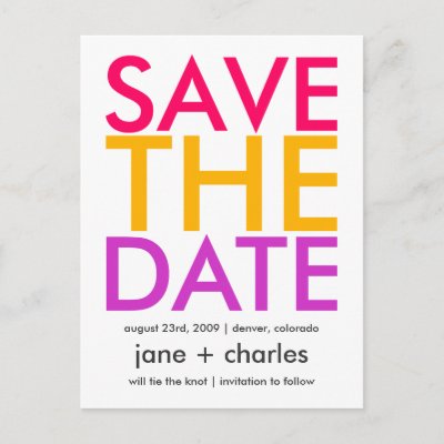 Candy Colors Pink Orange Purple Save the Date Post Cards by CSWedding