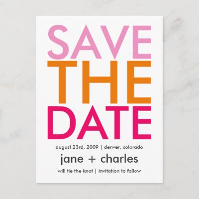 Candy Colors Pink Orange Save the Date Post Card by CSWedding