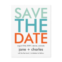 Candy Colors Turquoise & Orange Save the Date postcards by CSWedding Candy Colors Turquoise & Orange Save the Date postcards