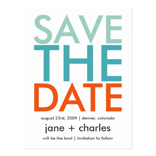 Candy Colors Turquoise & Orange Save the Date Post Cards