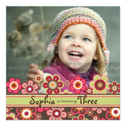 Candy Daisies Bloom Kids Birthday Photo Invitation
