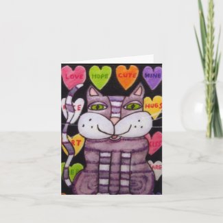 Candy Heart Purple Valentine Cat Greeting Cards