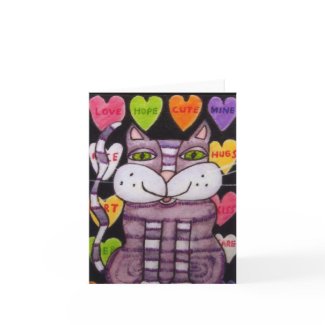 Candy Heart Purple Valentine Cat Greeting Cards