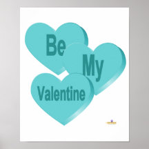 Candy Hearts Blue Be My Valentine Poster