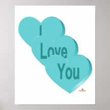 Candy Hearts Blue I Love You Print