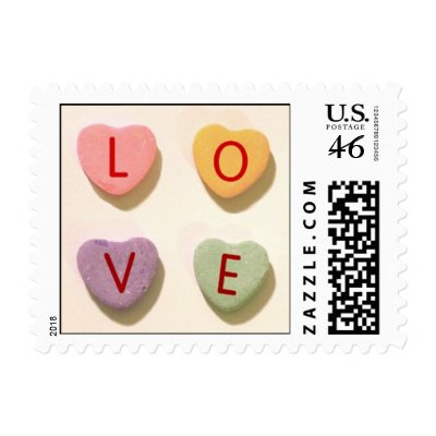Candy Hearts Love Postage Stamps by oph3lia