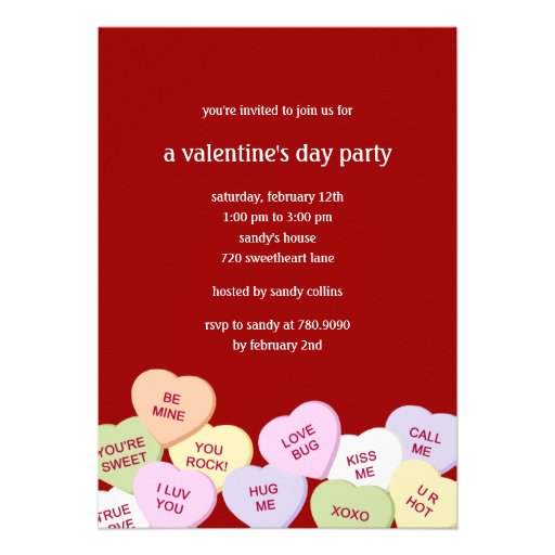Candy Hearts Valentine's Party Invitation (front side)