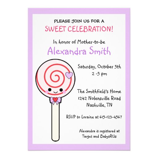 Candy Lollipop Baby Shower Custom Invite