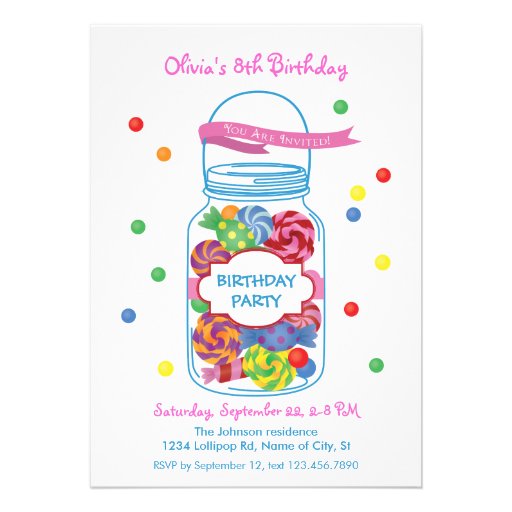 Candy Mason Jar Birthday Invitation