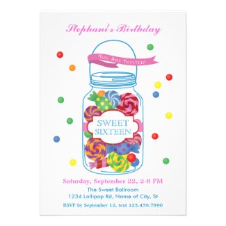 Candy Mason Jar Sweet Sixteen Invitation