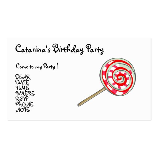 Candy  Party- Customized Business Card Template