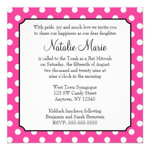 Candy Pink Polka Dot Bat Mitzvah Invitations