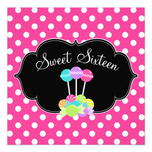 Candy Pink Polka Dot Sweet 16 Birthday Invitations