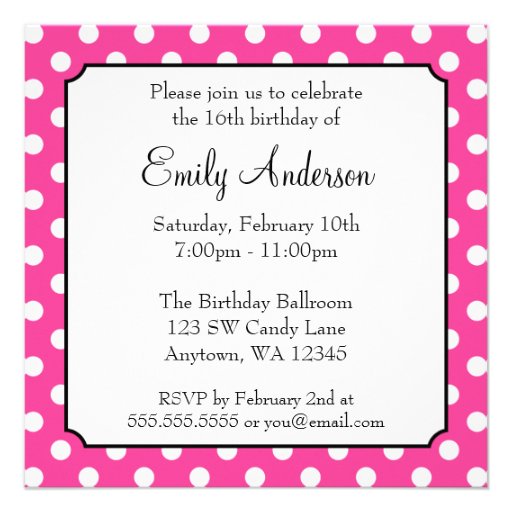 Candy Pink Polka Dot Sweet 16 Birthday Invitations