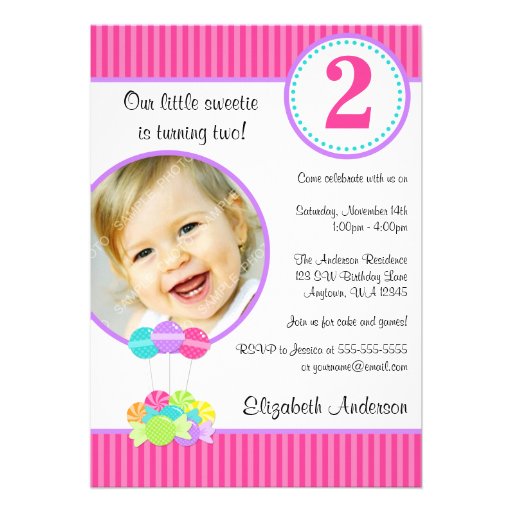 Candy Stripes Girl Photo Birthday Personalized Announcement