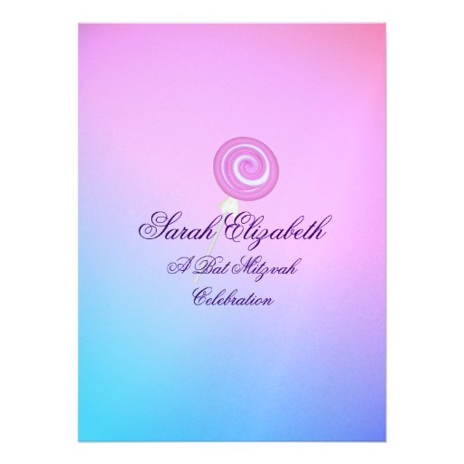 Candy Sweet Bat Mitzvah Blue Raspberry Personalized Announcements