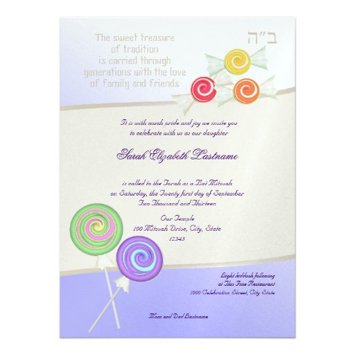 Candy Sweet Bat Mitzvah Personalized Announcements