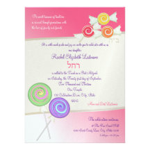 Candy Sweet Bat Mitzvah Watermelon Pink D Custom Announcements