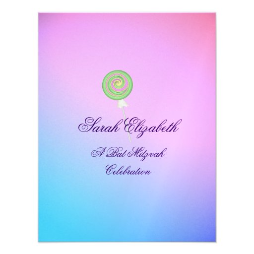 Candy Sweet Blue Raspberry Bat Mitzvah Custom Invitation