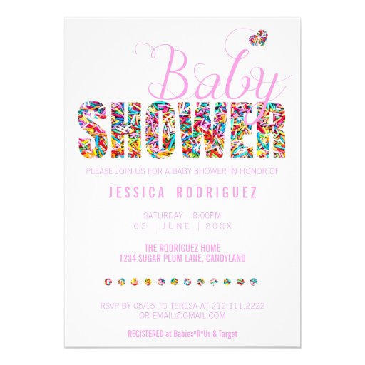 Candy Theme Baby Shower Party It's a Girl Personalized Announcement