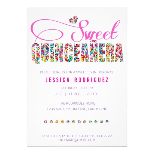 Candy Theme Quinceañera Birthday Invitation (front side)