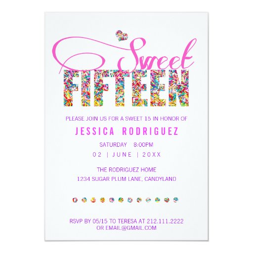 Candy Theme SWEET Fifteen 15 Birthday Invitation | Zazzle