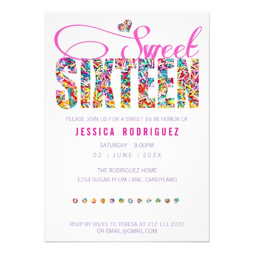 Candy Theme Sweet Sixteen Birthday Invitation (front side)