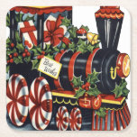 Candy Train Christmas Square Paper Coaster