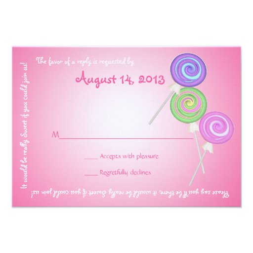 Candy Treasures Message Text Response Card Custom Invites