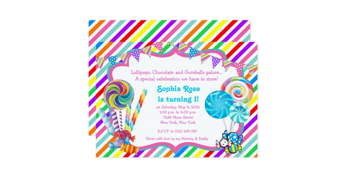 Candyland Candy Theme Birthday Invitation | Zazzle