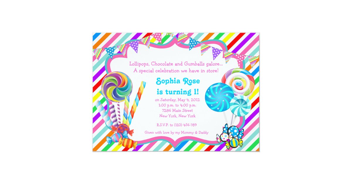 Candyland Candy Theme Birthday Invitation | Zazzle