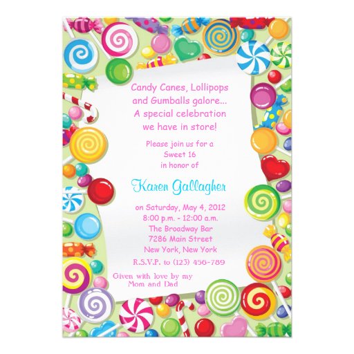 Candyland candy Theme Sweet 16 Invite