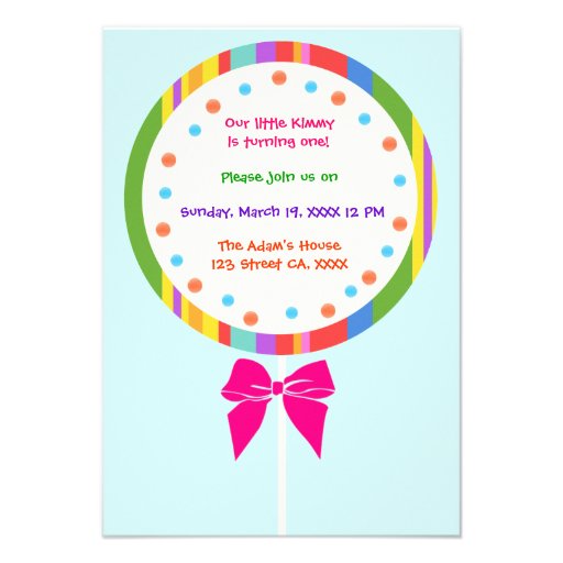 Candyland Lollipop Birthday Invitations