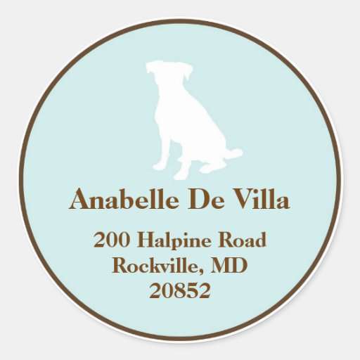 Canine blue brown dog custom name address label round stickers