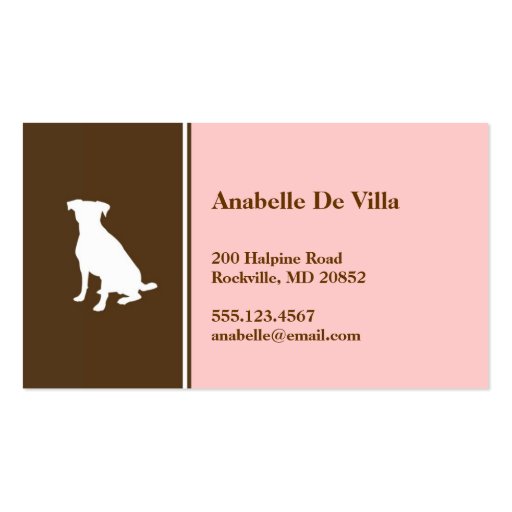 Canine dog pink brown pet personal calling card business card templates (front side)