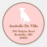 Canine pink brown dog custom name address label round sticker