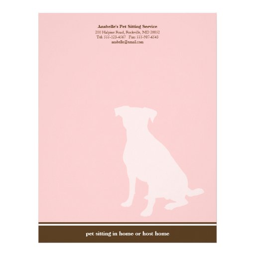Canine pink brown posh pet sitting service custom personalized letterhead