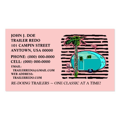 CANNED HAM VINTAGE TRAVEL TRAILERS BUSINESS CARDS! (front side)