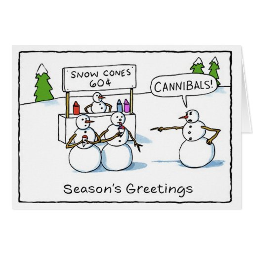 Cellophane wrapping Cannibal Snowmen Funny Greeting Card | Zazzle