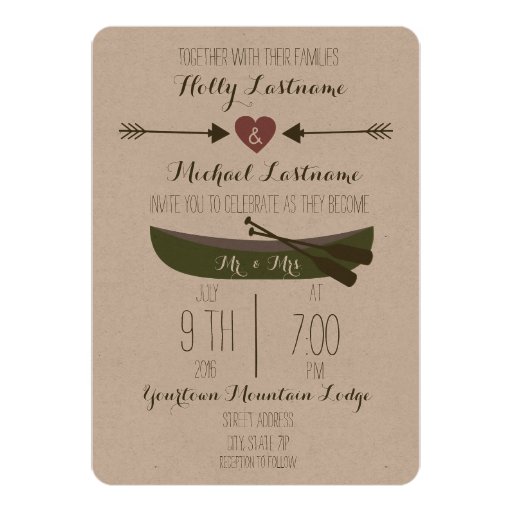 Canoe + Arrows Rustic Wedding Invitation | Zazzle